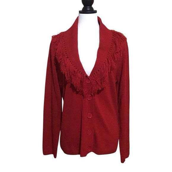 Choices Red Button Up Cardigan Sweater L - Picture 1 of 6